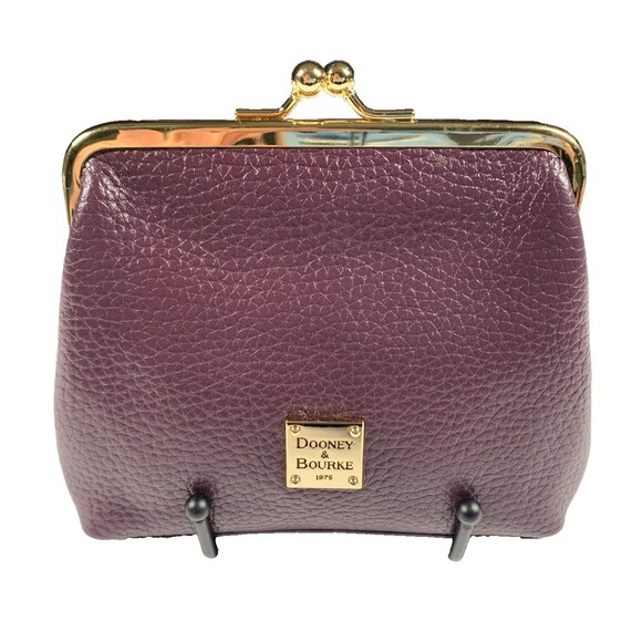 Dooney & Bourke Handbags - Dooney & Bourke Pebble Leather Purple Eggplant Gold Wallet Kisslock Coin Purse